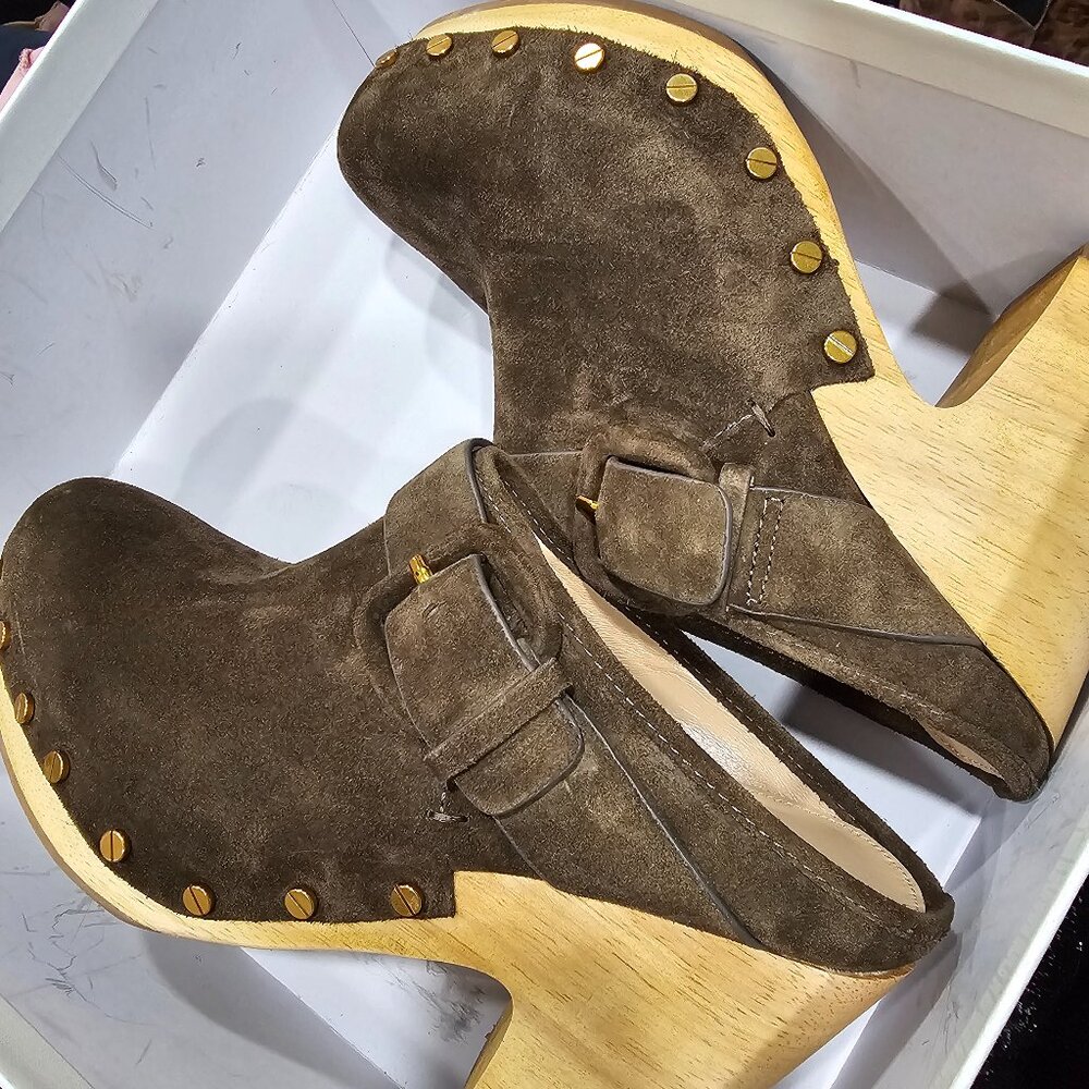 Veronica Beard Dacey Studded Suede Clogs